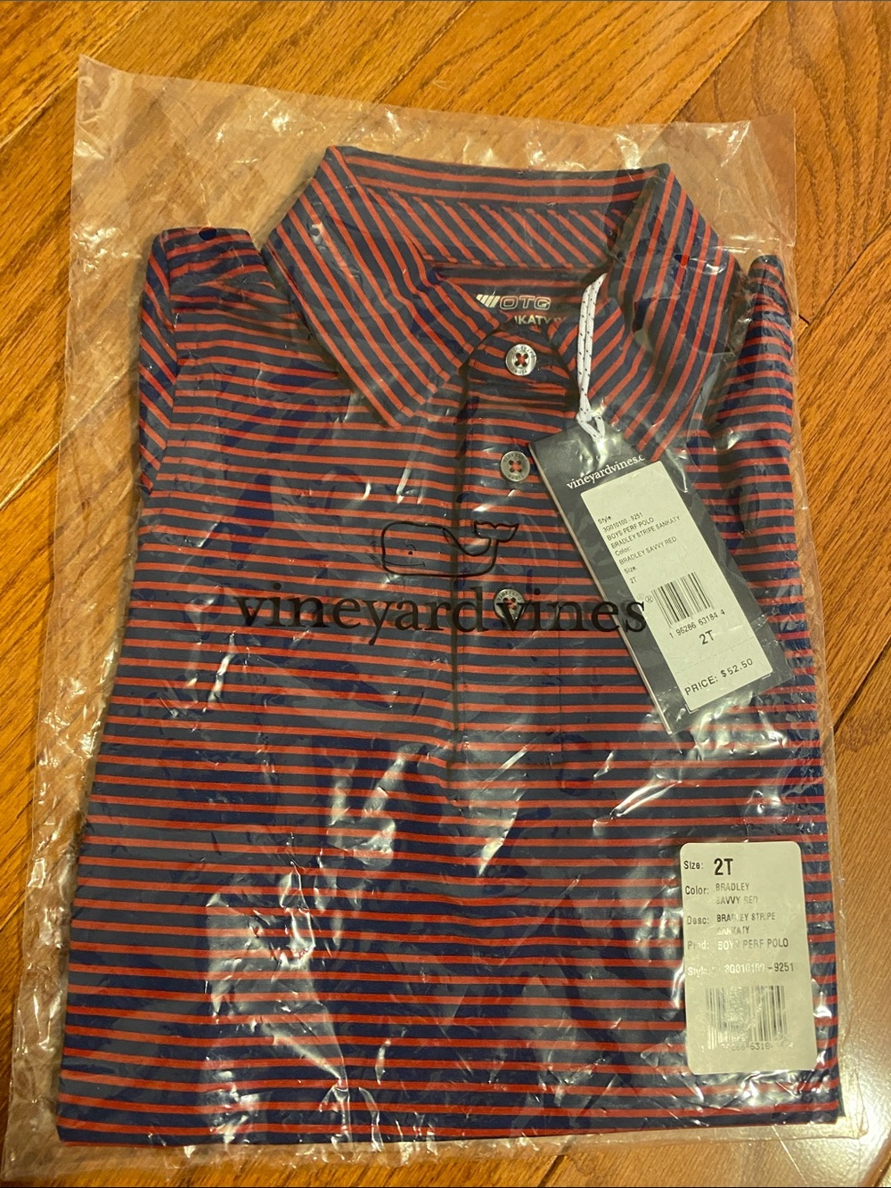 Vineyard Vines Navy and Red Striped Polo